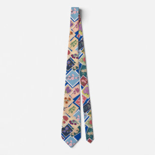 Vintage Stamps Collection,Retro Theme Blue BG Tie