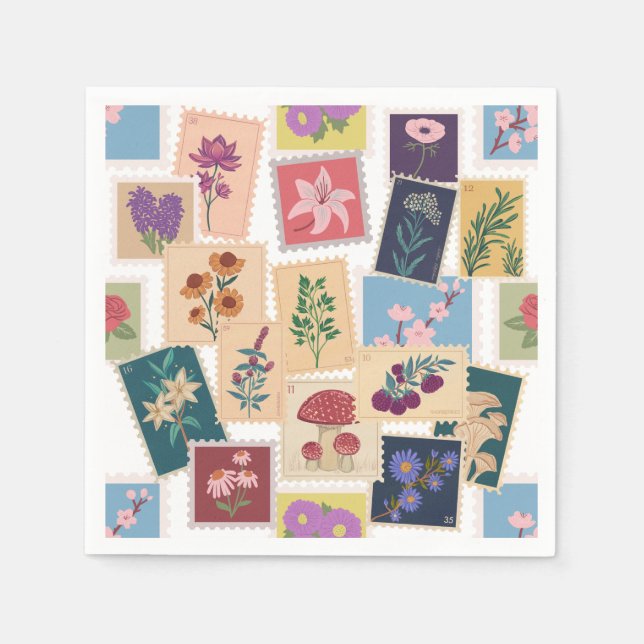 Vintage Stamps Collection,Retro Theme Napkin (Front)