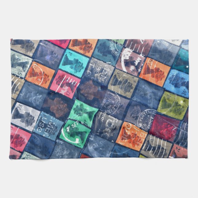 Vintage stamps kitchen towel (Horizontal)