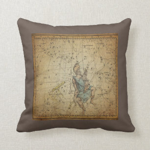 Vintage Star Chart Auriga Constellation on Brown Throw Pillow