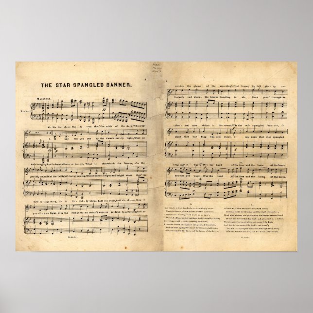 Vintage Star Spangled Banner Song Sheet Lyrics Poster (Front)