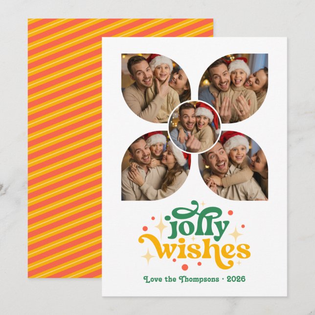 Vintage Starburst Retro Photo Collage Christmas Holiday Card (Front/Back)