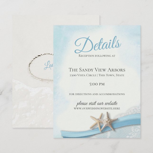 Vintage Starfish and Lace with Heart  Details Invitation (Front/Back)
