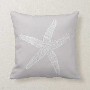 Vintage Starfish Illustration in Grey Throw Pillow