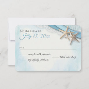 Vintage Starfish Lace and Sky Blue Ribbon RSVP