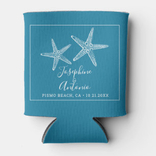 Vintage Starfish Ocean Blue Beach Wedding Favour Can Cooler