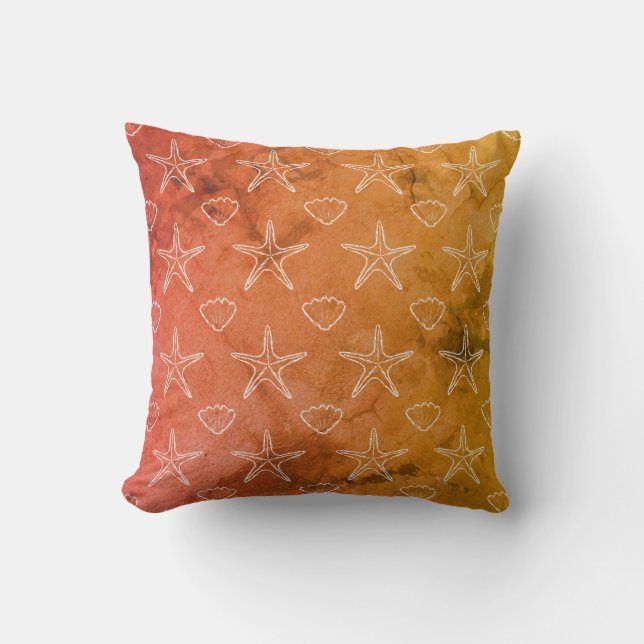 Vintage Starfish Seashell Sketch Pattern Throw Pillow (Front)