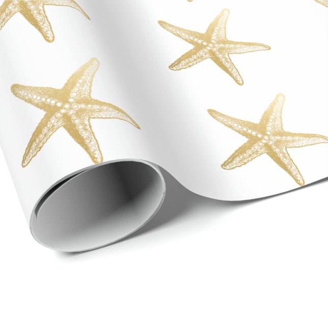 Vintage Starfish Sketch White Wrapping Paper (Roll Corner)