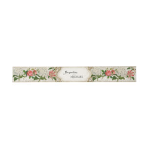 Vintage Stargazer Lily Taupe Lace Gold Frame Invitation Belly Band
