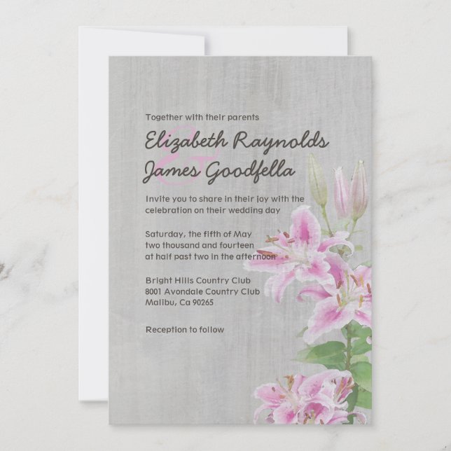 Vintage Stargazer Lily Wedding Invitations (Front)