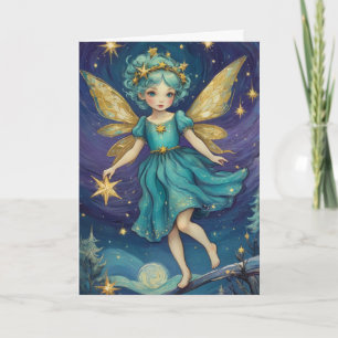 Vintage Starry Night Christmas Fairy Personalized Card
