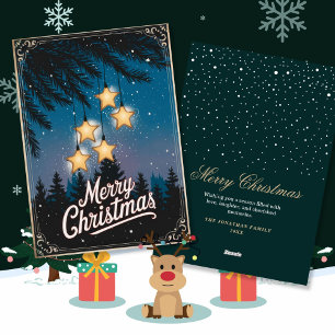 Vintage Starry Night Christmas Greetings Holiday C Card