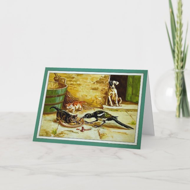 Vintage Starving Animals Christmas Card (Front)