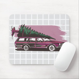 Vintage Station Wagon Christmas Tree Grid MousePad