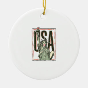 Vintage Statue of Liberty Bubblegum Graphic Tee_1 Ceramic Ornament