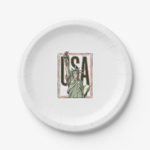 Vintage Statue of Liberty Bubblegum Graphic Tee_1 Paper Plate