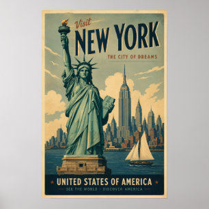 Vintage Statue of Liberty New York Travel Poster
