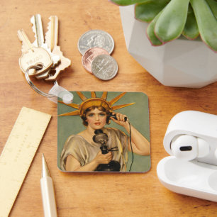 Vintage Statue of Liberty, WWI Patriotic War Ad Keychain