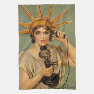 Vintage Statue of Liberty, WWI Patriotic War Ad Kitchen Towel