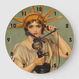 Vintage Statue of Liberty, WWI Patriotic War Ad Large Clock