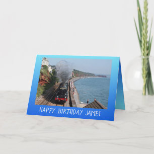 Vintage steam engine happy birthday personalized card
