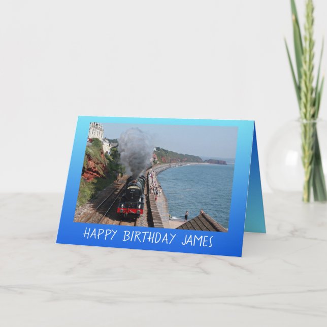 Vintage steam engine happy birthday personalized card (Front)