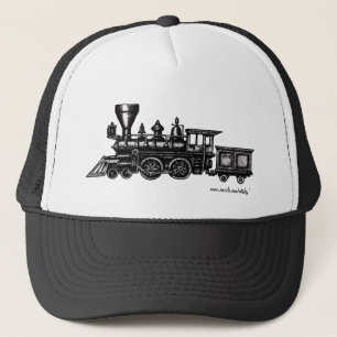 Vintage steam engine locomotive graphic art hat