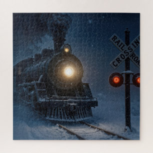 Vintage Steam Engine Locomotive In Winter Jigsaw Puzzle