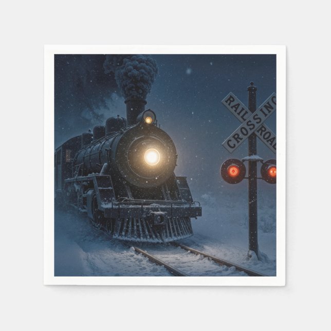 Vintage Steam Engine Locomotive In Winter Napkin (Front)