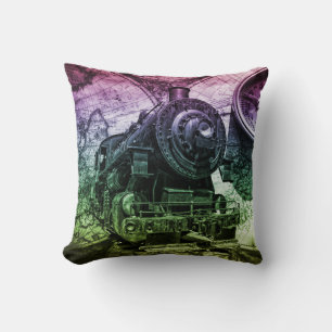 Vintage Steam Engine Locomotive Throw Pillow