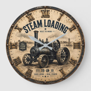 Vintage Steam Engine Tractor Antique Farm Large Clock