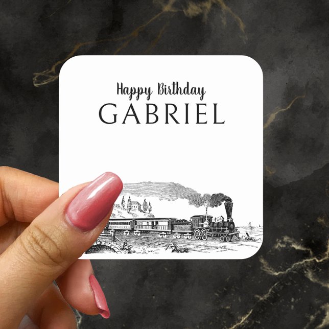 Vintage Steam Engine Train Birthday  Square Sticker (Creator Uploaded)