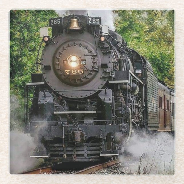 Vintage Steam Engine Train Glass Coaster (Front)