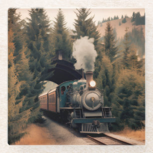 Vintage Steam Engine Train Glass Coaster