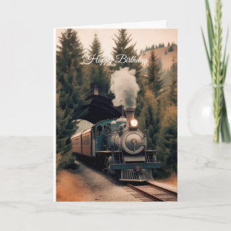 Vintage Steam Engine Train Happy Birthday Card