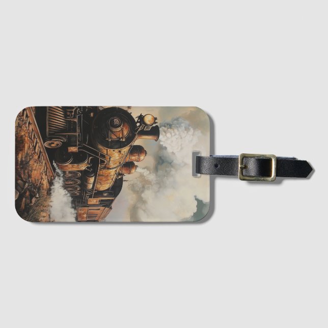Vintage Steam Engine Train Luggage Tag (Front Horizontal)