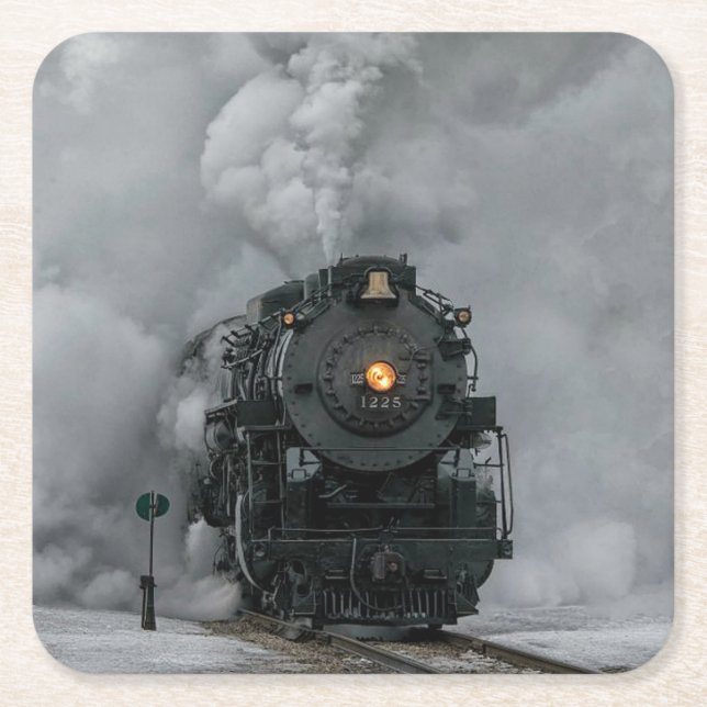 Vintage Steam Engine Train Square Paper Coaster (Front)