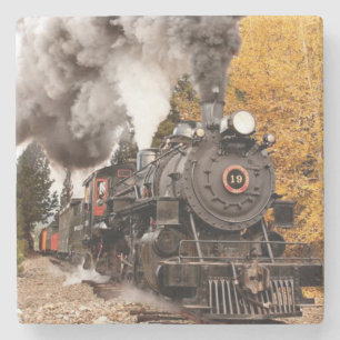Vintage Steam Engine Train Stone Coaster