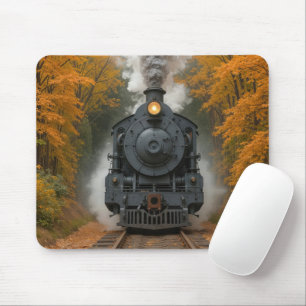 Vintage Steam Locomotive In Autumn Woods Mouse Pad