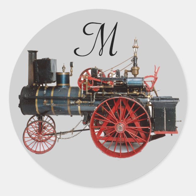 VINTAGE STEAM LOCOMOTIVE MONOGRAM CLASSIC ROUND STICKER (Front)