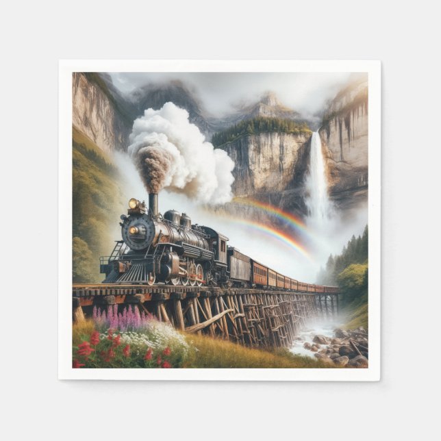 Vintage Steam Locomotive On a Train Trestle Napkin (Front)