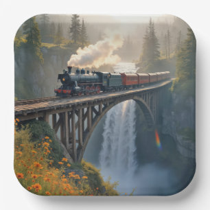Vintage Steam Locomotive On a Trestle Paper Plate
