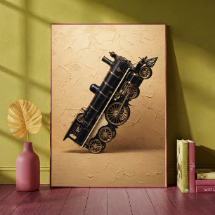 Vintage Steam Locomotive Train Doing a Wheelie Art Poster