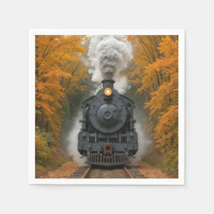 Vintage Steam Locomotive Train In Autumn Woods Napkin