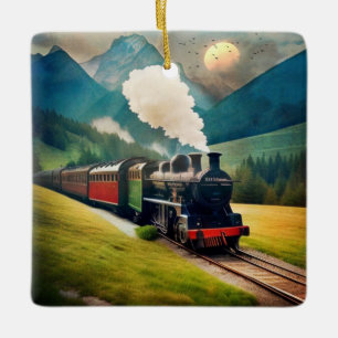 Vintage Steam Train Ceramic Ornament