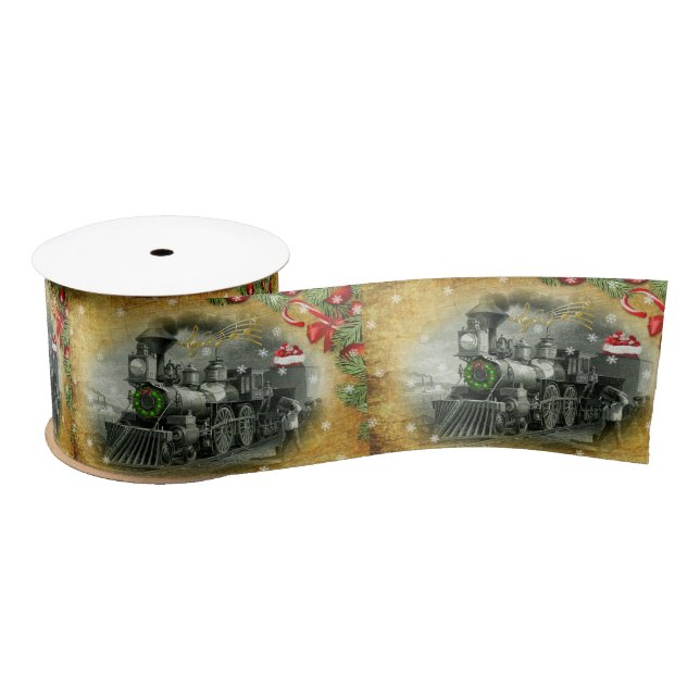 Vintage Steam Train Christmas Run Satin Ribbon (Spool)