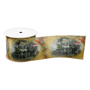 Vintage Steam Train Christmas Satin Ribbon