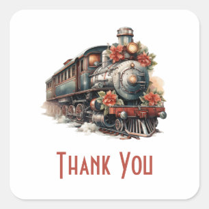 Vintage Steam Train Classic Christmas Thank You Square Sticker