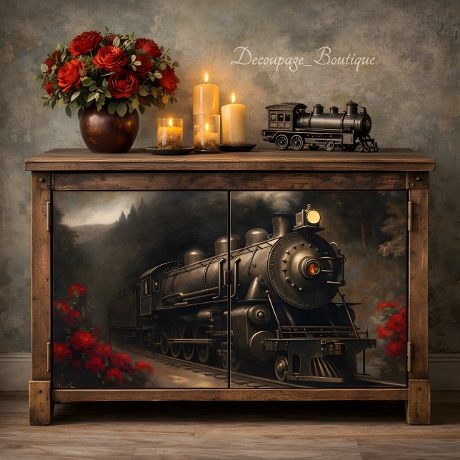 Vintage Steam Train Decoupage Tissue Paper (Vintage Steam Train Decoupage Tissue Paper Mockup)