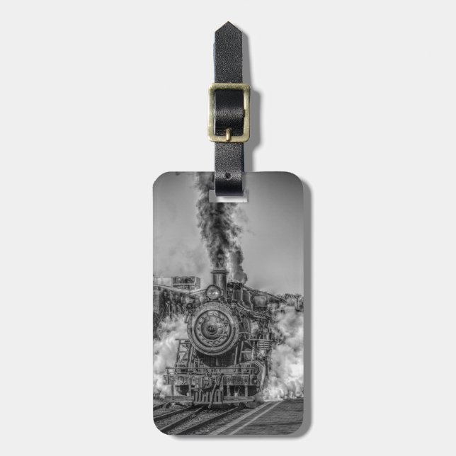 Vintage steam train design luggage tag (Front Vertical)